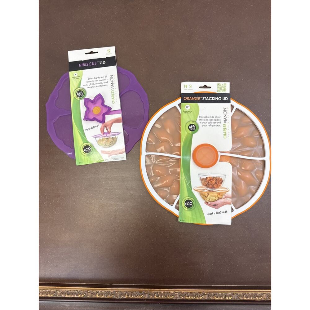 Charles Viancin Airtight Orange Silicone Lid 11” BPA Free + Hibiscus 9”
